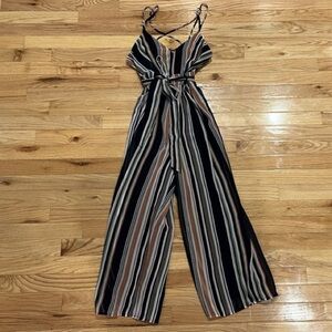 Papaya Black Striped Jumpsuit with Cream and Brown Stripes